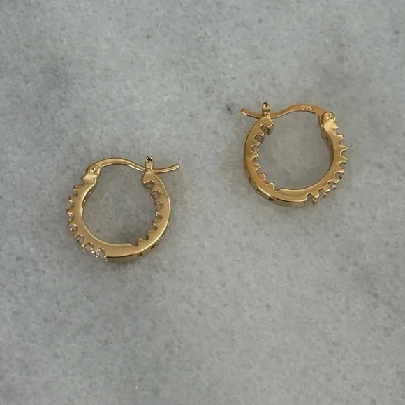 COPY - COPY - Gold Princess Stacked Crystal All Around Pave Hoop Earrings 

Bra… - Picture 4 of 5